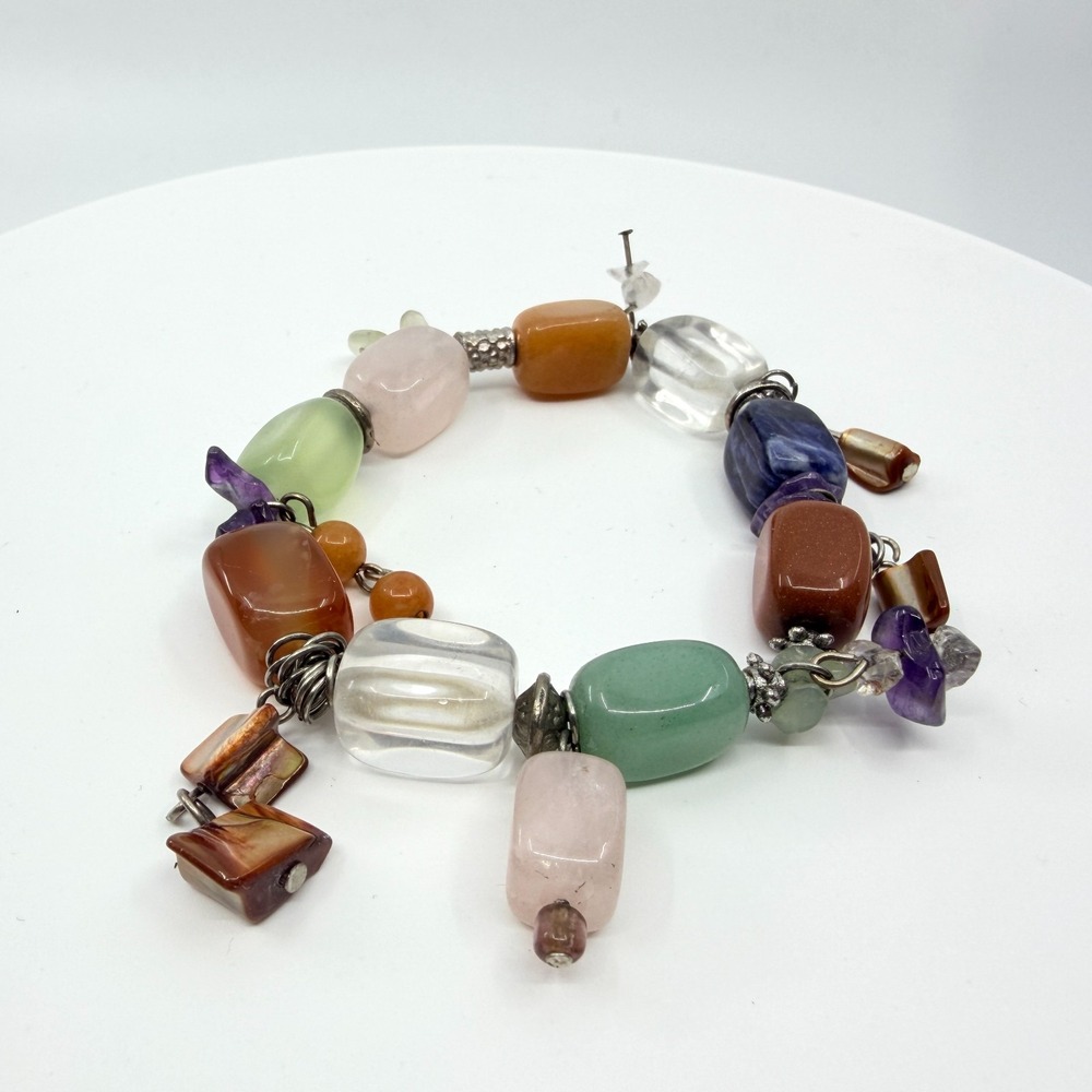 Vintage Boho Chunky Gemstone Bracelet - Multi Color Quartz & Aventurine